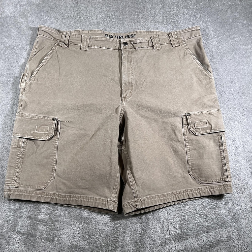 Duluth Trading Flex Fire Hose Shorts Mens 48 (Fits 46") Tan Cargo Utility Canvas